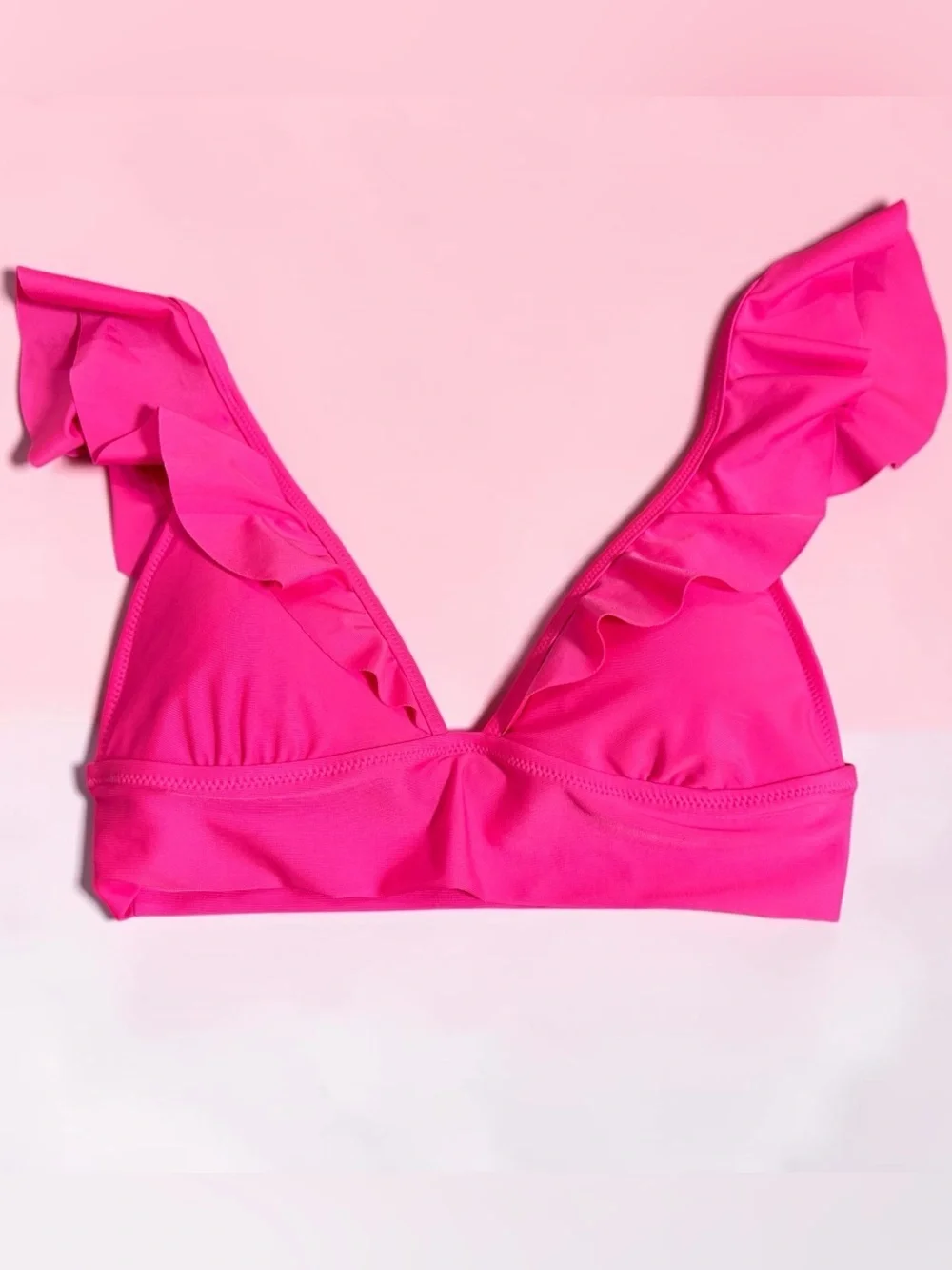aerie Neon Pink Ruffle V-Neck Bikini Top